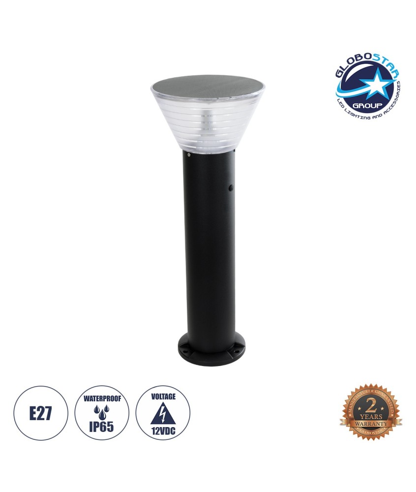 GLOBOSTAR® VEGGIE 90550 Φωτιστικό Κολωνάκι Κήπου με Ντουί 1 x E27 60° AC 220-240V Αδιάβροχο IP65 - Μαύρο - Μ23 x Π23 x Υ60cm